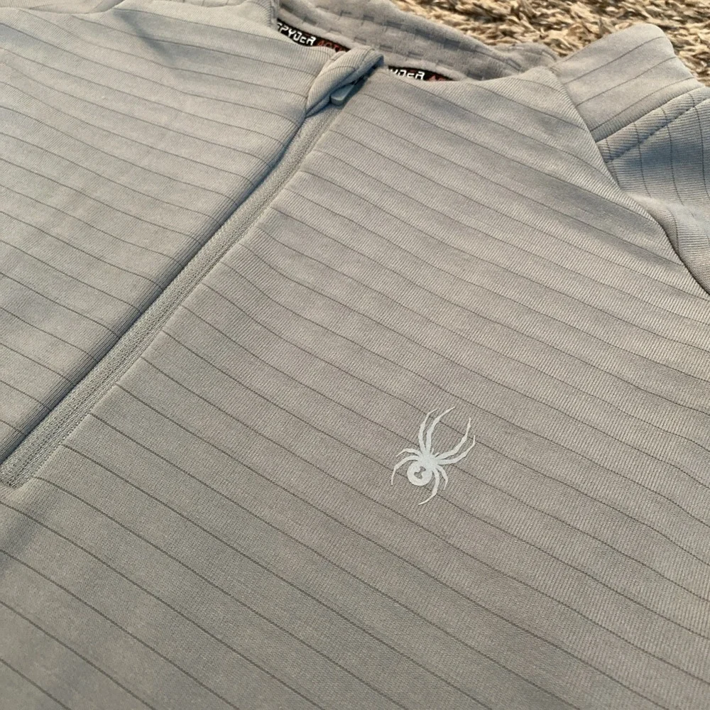 Spyder Quarter‎ Zip Pullover Mens Large Grey Textured Activewear Thumbhole Mock